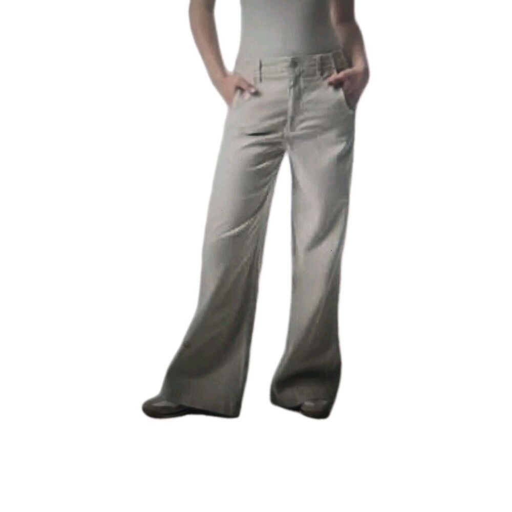 AMO Denim Edith Wide Leg Trouser Pants 27 Linen Blend Casual Khaki Beige